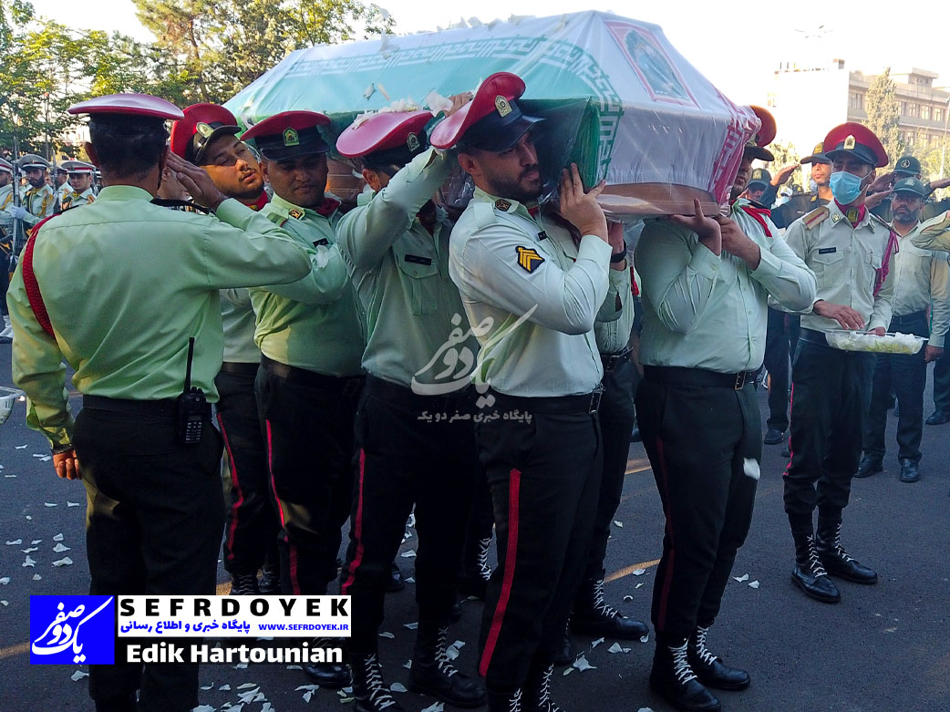 مراسم تشییع شهید امیر کیوانلو مامور پلیس پیشگیری کلانتری نامجو تهران بزرگ در ستاد فاتب